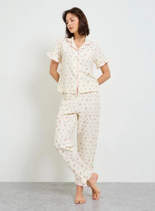 Floral Print Short Sleeve Pajama Set