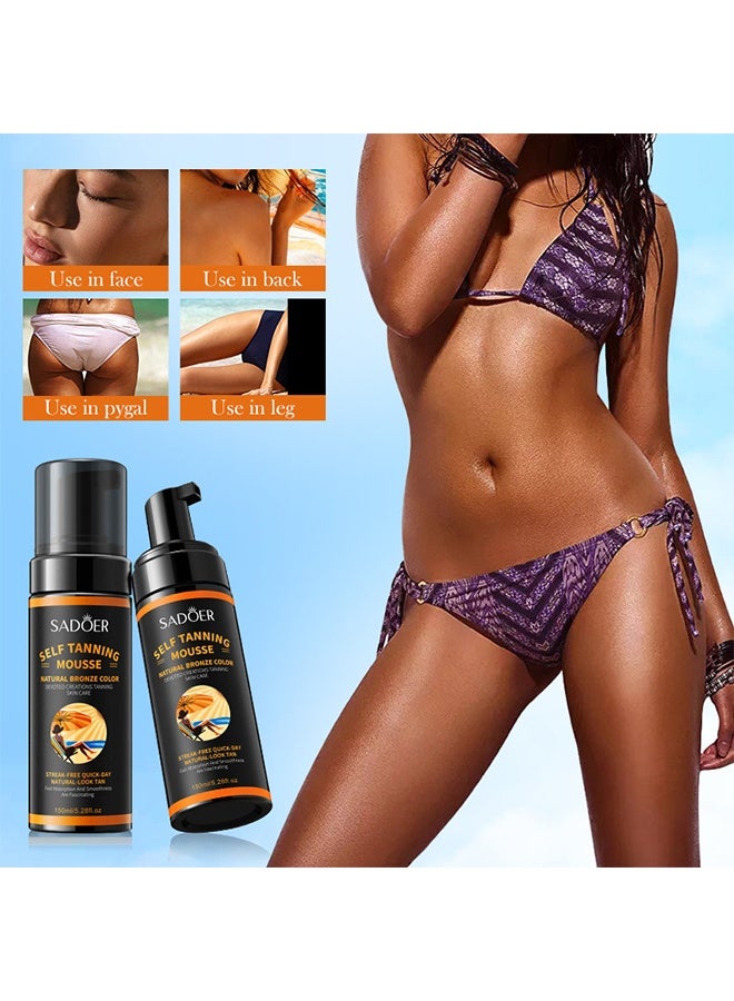 SADOER Self Tanning Mousse | Natural Self Tanner Mousse | Light Self Tanning Mousse | Packied With Skin Benefits, No Added Nasties, Vegan, Cruelty Free | All Skin Types Self Tanner Mousse 150ml - Image 4