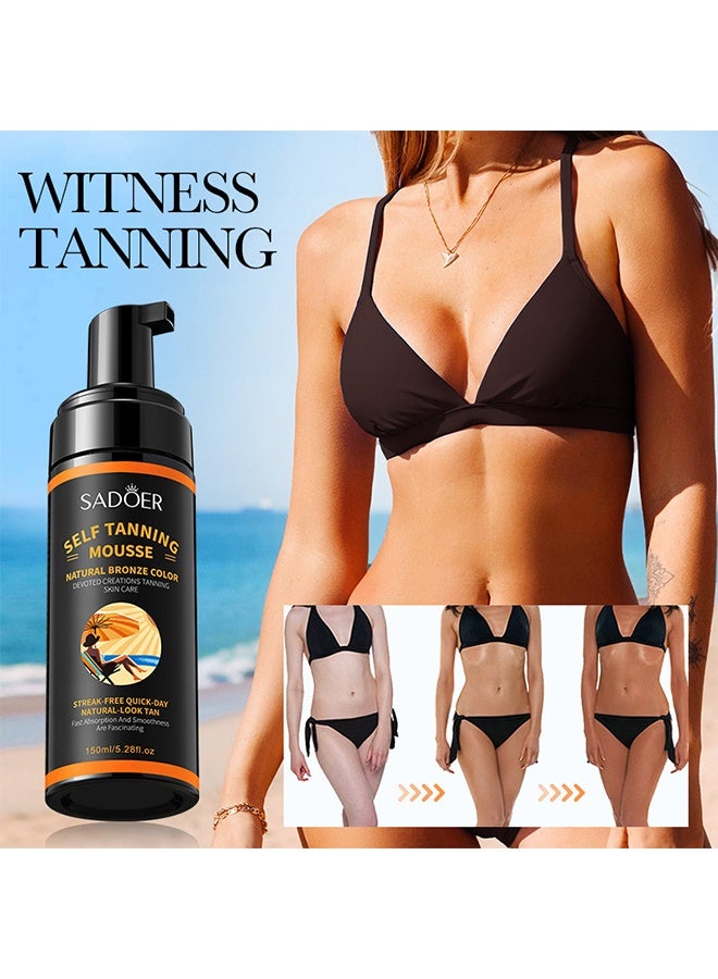 SADOER Self Tanning Mousse | Natural Self Tanner Mousse | Light Self Tanning Mousse | Packied With Skin Benefits, No Added Nasties, Vegan, Cruelty Free | All Skin Types Self Tanner Mousse 150ml - Image 2