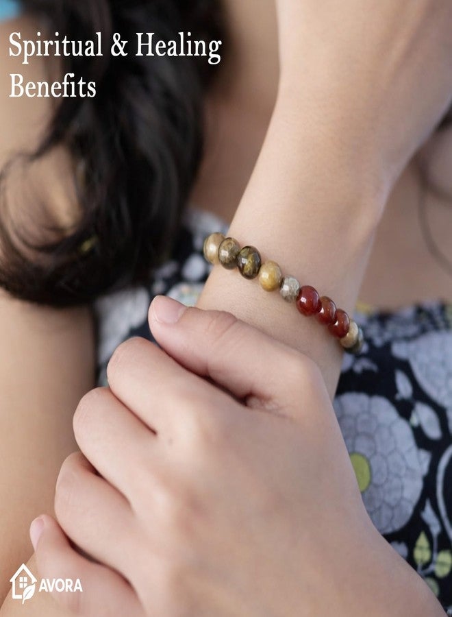 AVORA Dhan Vriddhi Bracelet for Men & Women | Pyrite, Jade, Sunstone, Quartz, Red Carnelian & Tiger Eye Beaded Crystal Bracelet for Prosperity, Growth & Spiritual Jewellery - Image 5