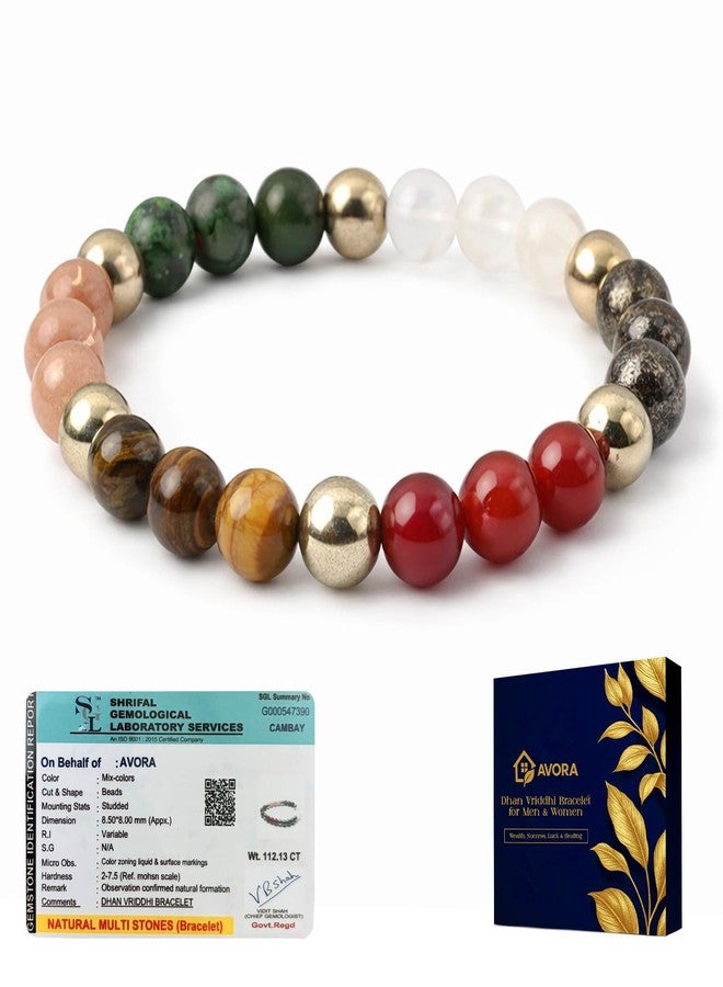 AVORA Dhan Vriddhi Bracelet for Men & Women | Pyrite, Jade, Sunstone, Quartz, Red Carnelian & Tiger Eye Beaded Crystal Bracelet for Prosperity, Growth & Spiritual Jewellery - Image 1