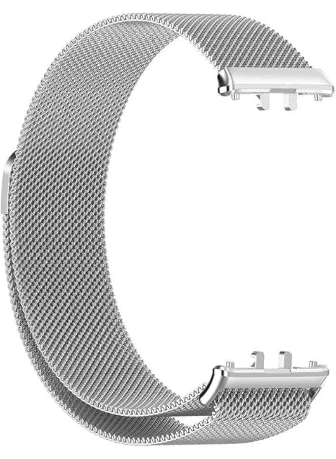 QIRG Compatible for Samsung Galaxy Fit 3 Band, Stainless Steel Mesh Loop Adjustable Magnetic Clasp Smartwatch Strap Wristband for Galaxy Fit3 (Silver) - Image 2