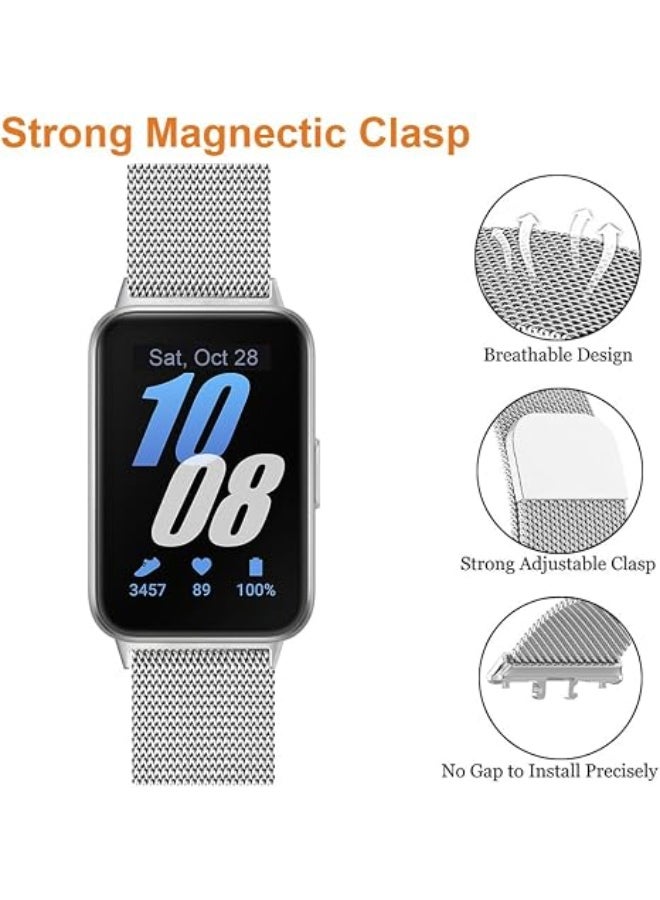 QIRG Compatible for Samsung Galaxy Fit 3 Band, Stainless Steel Mesh Loop Adjustable Magnetic Clasp Smartwatch Strap Wristband for Galaxy Fit3 (Silver) - Image 3