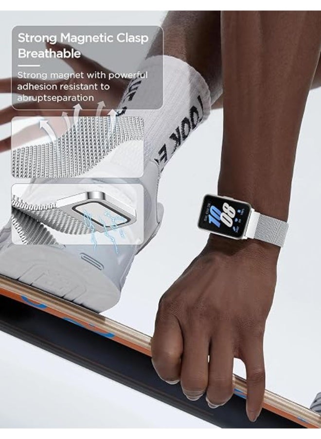 QIRG Compatible for Samsung Galaxy Fit 3 Band, Stainless Steel Mesh Loop Adjustable Magnetic Clasp Smartwatch Strap Wristband for Galaxy Fit3 (Silver) - Image 5