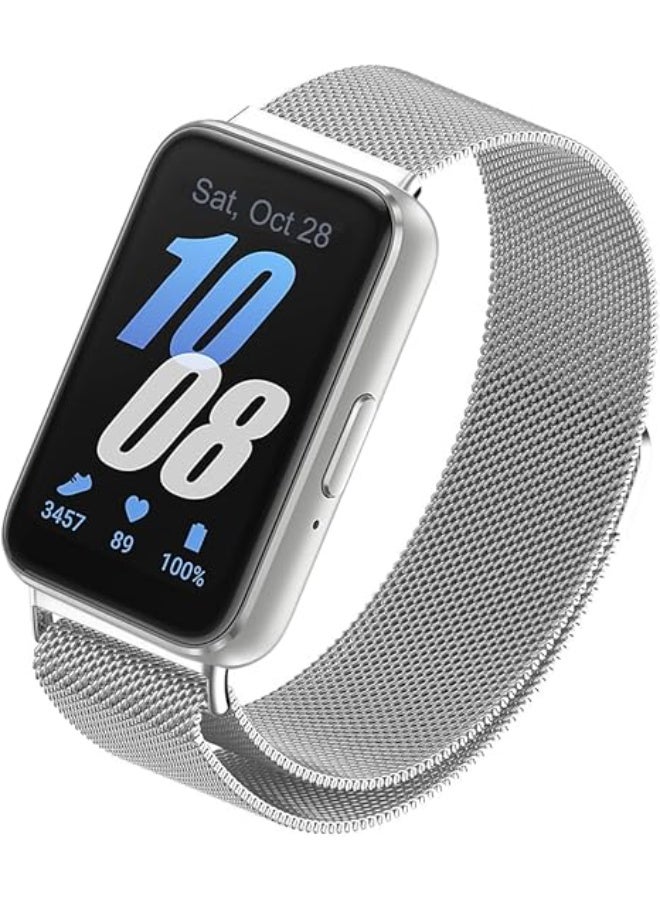 QIRG Compatible for Samsung Galaxy Fit 3 Band, Stainless Steel Mesh Loop Adjustable Magnetic Clasp Smartwatch Strap Wristband for Galaxy Fit3 (Silver) - Image 1