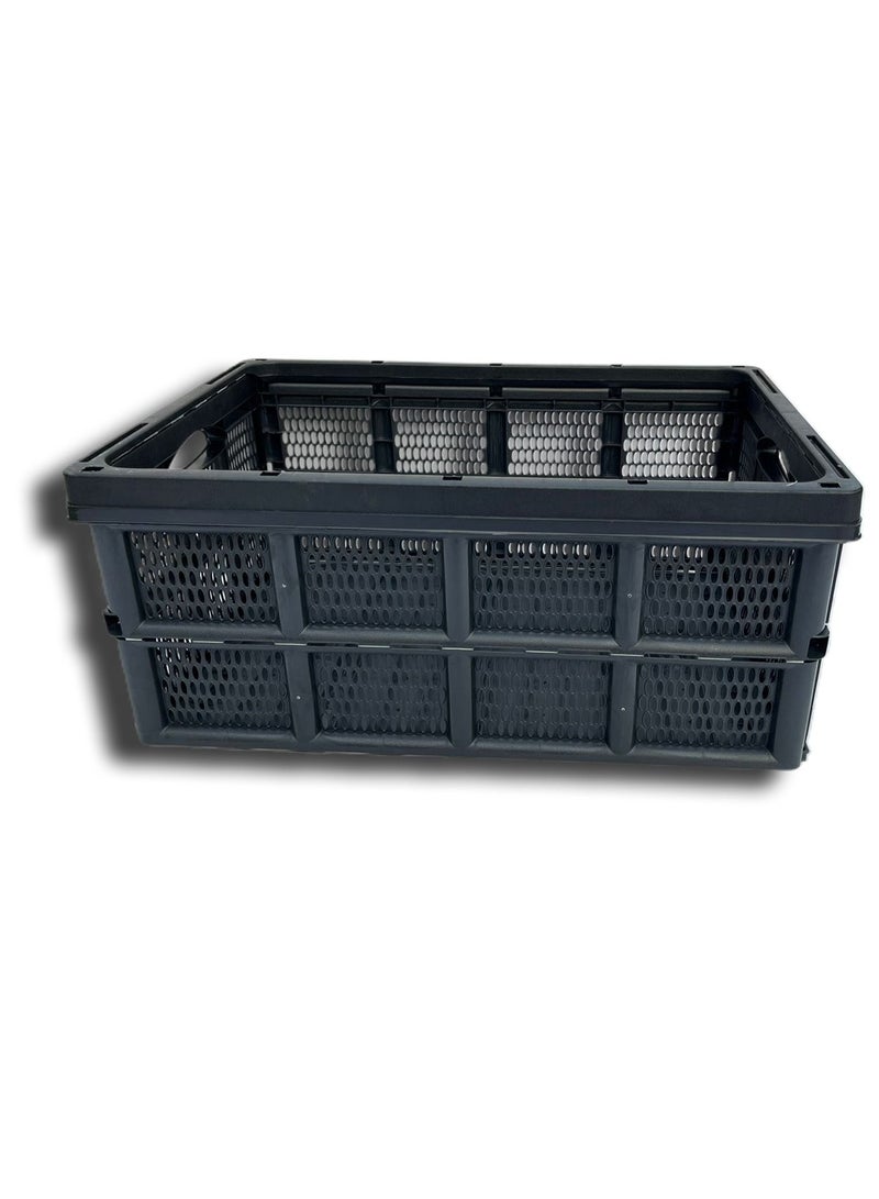 Collapsible Reusable Plastic Grocery Shopping Basket, Small Foldable Storage Crates - Black  - Image 1