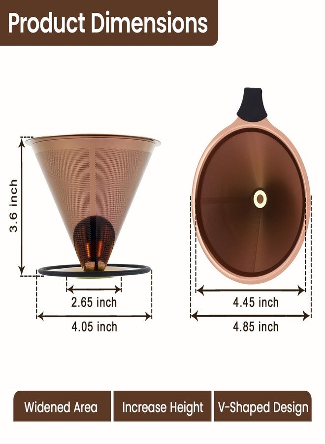 INSINTAR 【2.0 Upgraded】Pour Over Coffee Dripper, Stainless Steel Drip Cone Brewer, Reusable Metal Coffee Strainer with Non-Slip Ring & Handle, Paperless Pour Over Coffee Maker (2.0 Titanium Copper) - Image 3