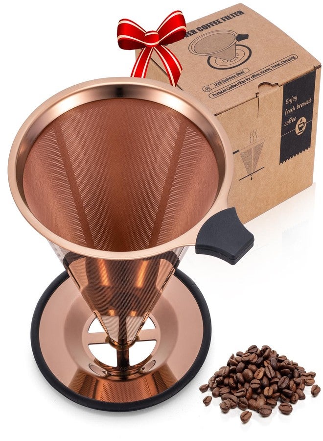 INSINTAR 【2.0 Upgraded】Pour Over Coffee Dripper, Stainless Steel Drip Cone Brewer, Reusable Metal Coffee Strainer with Non-Slip Ring & Handle, Paperless Pour Over Coffee Maker (2.0 Titanium Copper) - Image 1