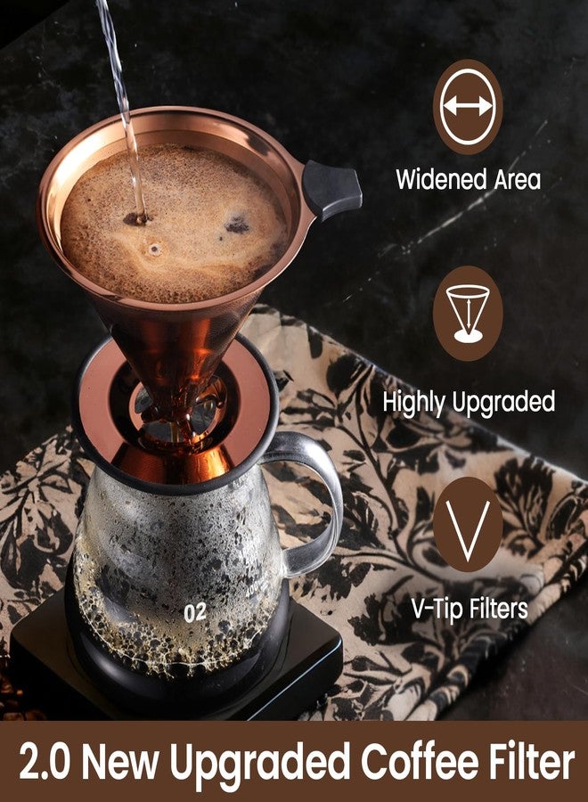 INSINTAR 【2.0 Upgraded】Pour Over Coffee Dripper, Stainless Steel Drip Cone Brewer, Reusable Metal Coffee Strainer with Non-Slip Ring & Handle, Paperless Pour Over Coffee Maker (2.0 Titanium Copper) - Image 4
