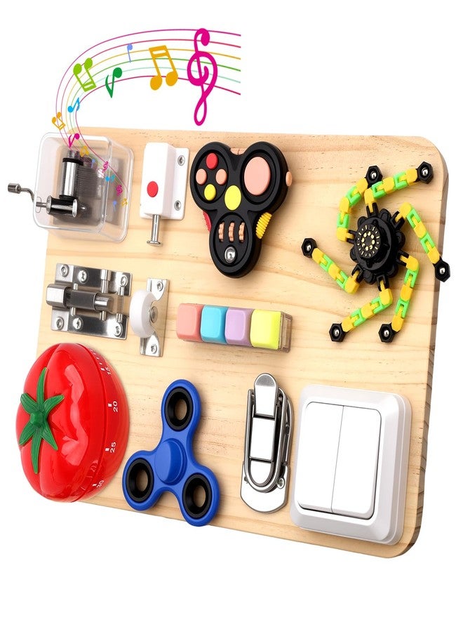 Dilabnba Fidget Spinner Pad Busy Board Toys Robot Fidget Spinner Music Box Switch Latches Keyboard Sensory 11 in 1 Wooden Montessori Travel Activity Board Focus Toy Motor Skills Gift for Girls Boys - Image 1
