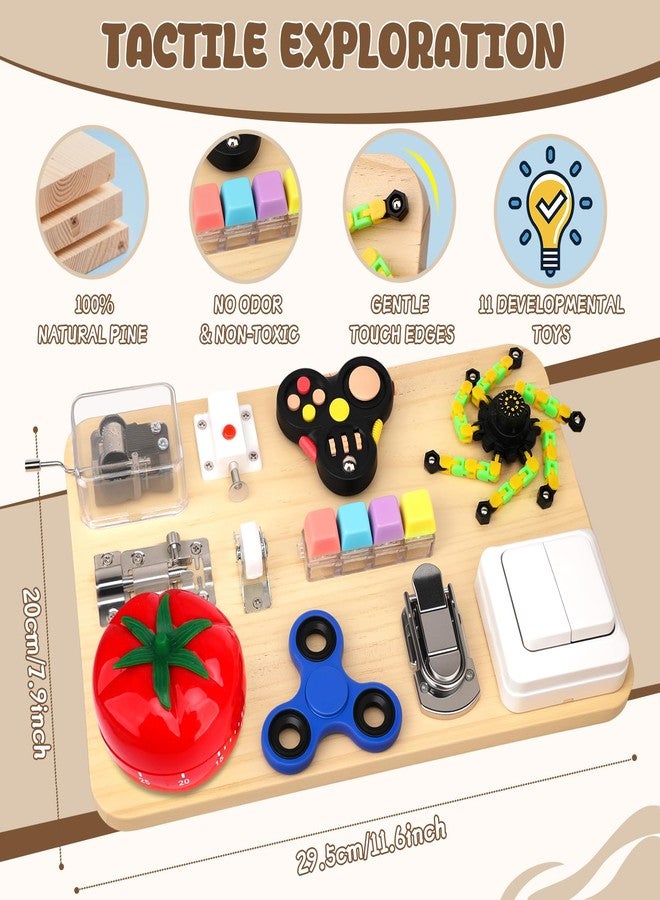 Dilabnba Fidget Spinner Pad Busy Board Toys Robot Fidget Spinner Music Box Switch Latches Keyboard Sensory 11 in 1 Wooden Montessori Travel Activity Board Focus Toy Motor Skills Gift for Girls Boys - Image 2