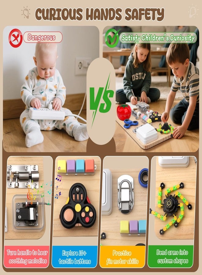 Dilabnba Fidget Spinner Pad Busy Board Toys Robot Fidget Spinner Music Box Switch Latches Keyboard Sensory 11 in 1 Wooden Montessori Travel Activity Board Focus Toy Motor Skills Gift for Girls Boys - Image 3