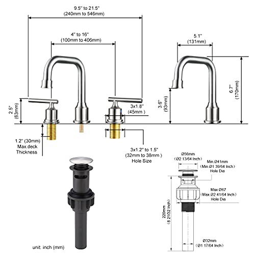 WOWOW 2 Handles 8 inch Widespread High Arc Bathroom Faucet Brushed Nickel Lavatory Faucet 3 Hole 360°Swivel Spout Modern Sink Basin Faucets - Image 5