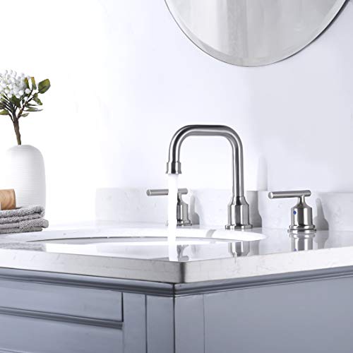 WOWOW 2 Handles 8 inch Widespread High Arc Bathroom Faucet Brushed Nickel Lavatory Faucet 3 Hole 360°Swivel Spout Modern Sink Basin Faucets - Image 2