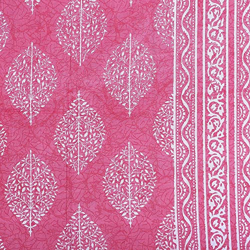 Ealth Kart Premium 100% Cotton Rajasthani Jaipuri Traditional King Size Double Bedsheet with 2 Pillow Covers (Pink) - Image 2