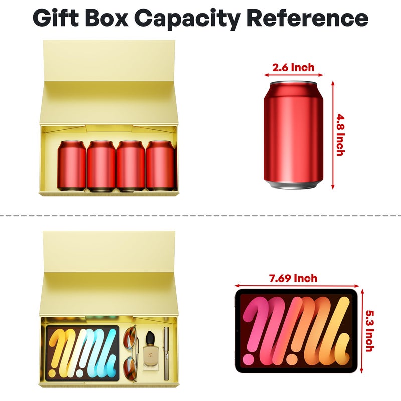 RYDDOY Gold Gift Box, 12x6x4'' Gift boxes for Presents with Lids Magnetic Closure Rectangle Collapsible for Bridesmaid Proposal Box, Wedding, Christmas, Halloween, Birthday Gift Packging - Image 3