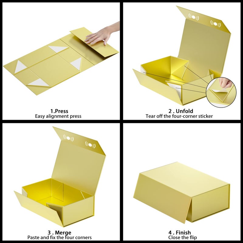 RYDDOY Gold Gift Box, 12x6x4'' Gift boxes for Presents with Lids Magnetic Closure Rectangle Collapsible for Bridesmaid Proposal Box, Wedding, Christmas, Halloween, Birthday Gift Packging - Image 5