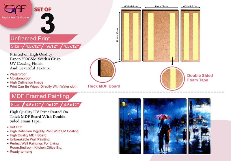 SAF paintings 6MM Couple Abstract Set of 3 Panel Painting(SANFJM1200) SAFJM1200 - Image 3