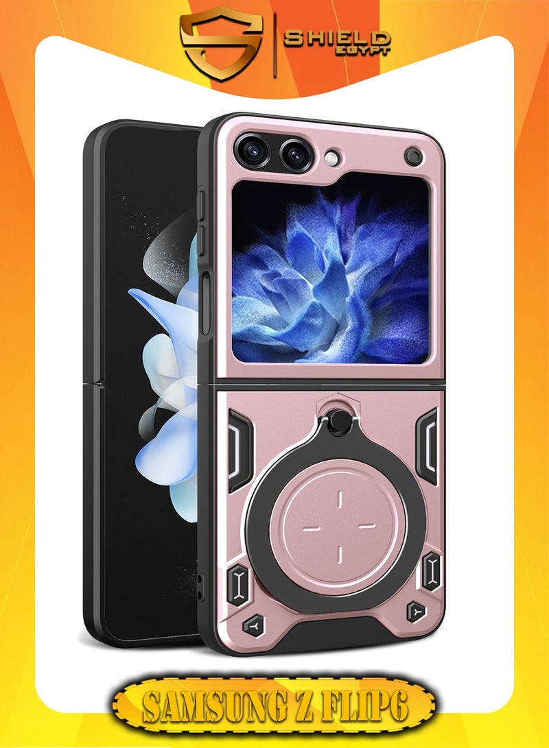 SHIELD EGYPT SHIELD EGYPT For Samsung Galaxy Z Flip 6 Armored Camera Shield Cover Camera Lend Protection, Built-in 360° (Rose Gold)