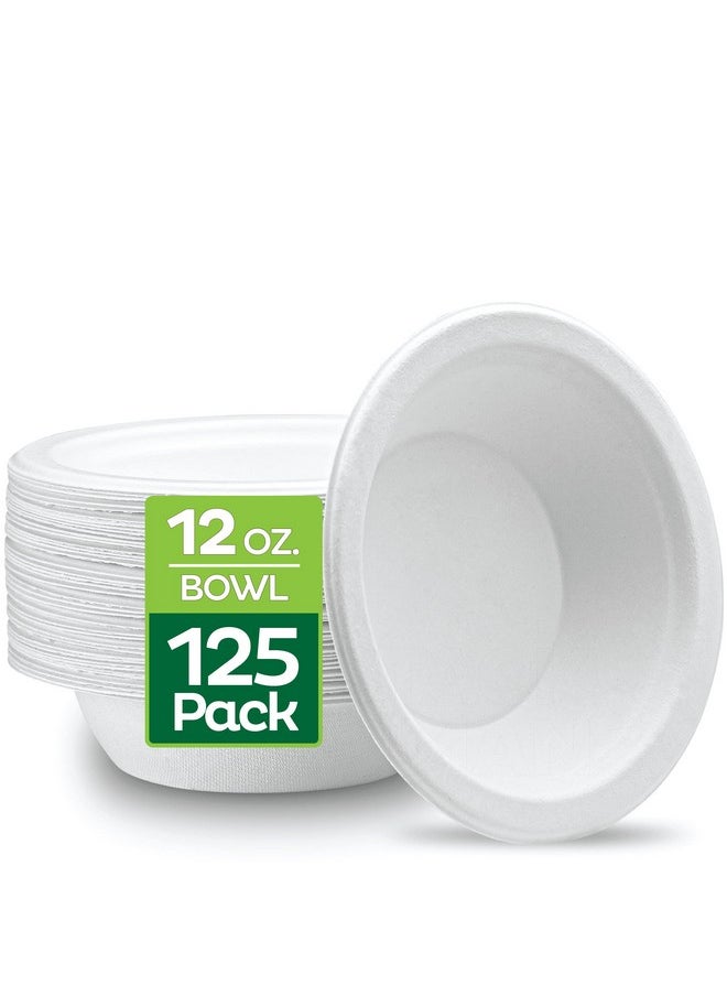 Stack Man - Ostable Disposable Paper Bowls [125Pack] {Pfasfree} {Bpi Certified} [12 Oz] Heavy Duty Ecofriendly Biodegradable Bagasse Hot Soup Bowls Thick White 12Oz Bowl Plates By Stack Man - Image 1