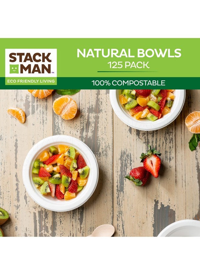 Stack Man - Ostable Disposable Paper Bowls [125Pack] {Pfasfree} {Bpi Certified} [12 Oz] Heavy Duty Ecofriendly Biodegradable Bagasse Hot Soup Bowls Thick White 12Oz Bowl Plates By Stack Man - Image 1