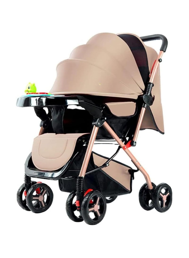 Baby stroller for comfort and safety, foldable design with rain cover, adjustable seat, belt and shock-absorbing wheels (beige), - Image 1