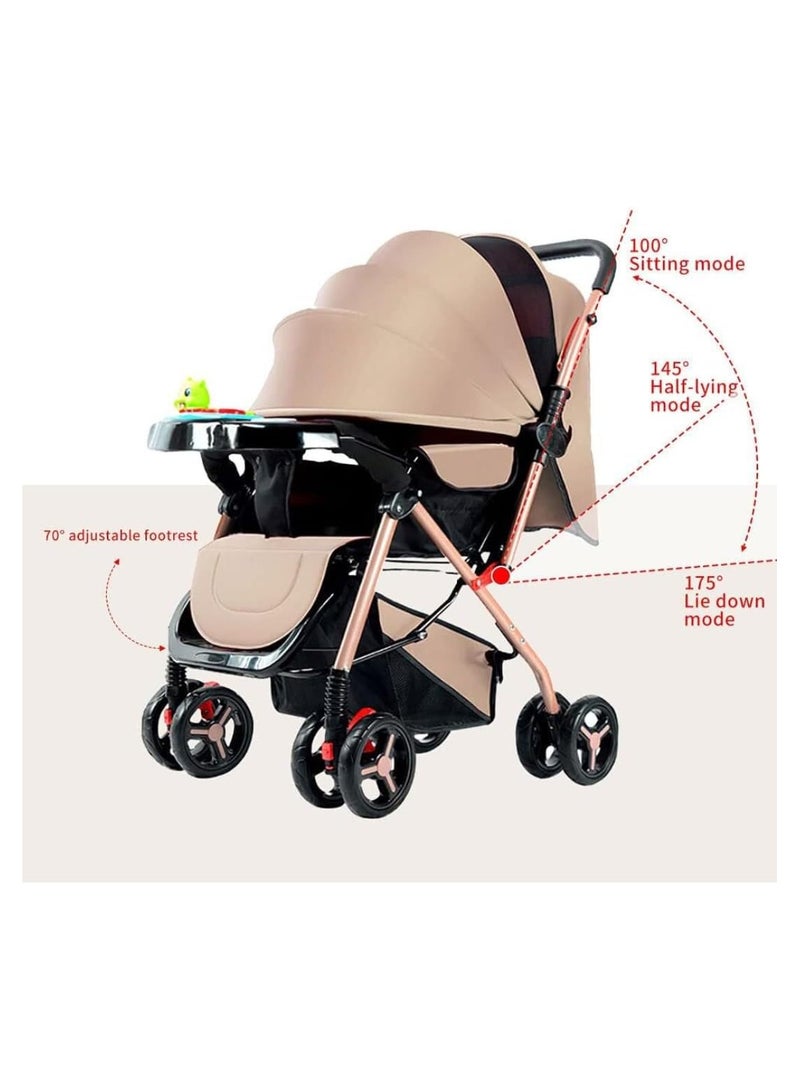 Baby stroller for comfort and safety, foldable design with rain cover, adjustable seat, belt and shock-absorbing wheels (beige), - Image 2