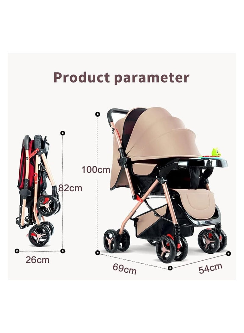 Baby stroller for comfort and safety, foldable design with rain cover, adjustable seat, belt and shock-absorbing wheels (beige), - Image 3