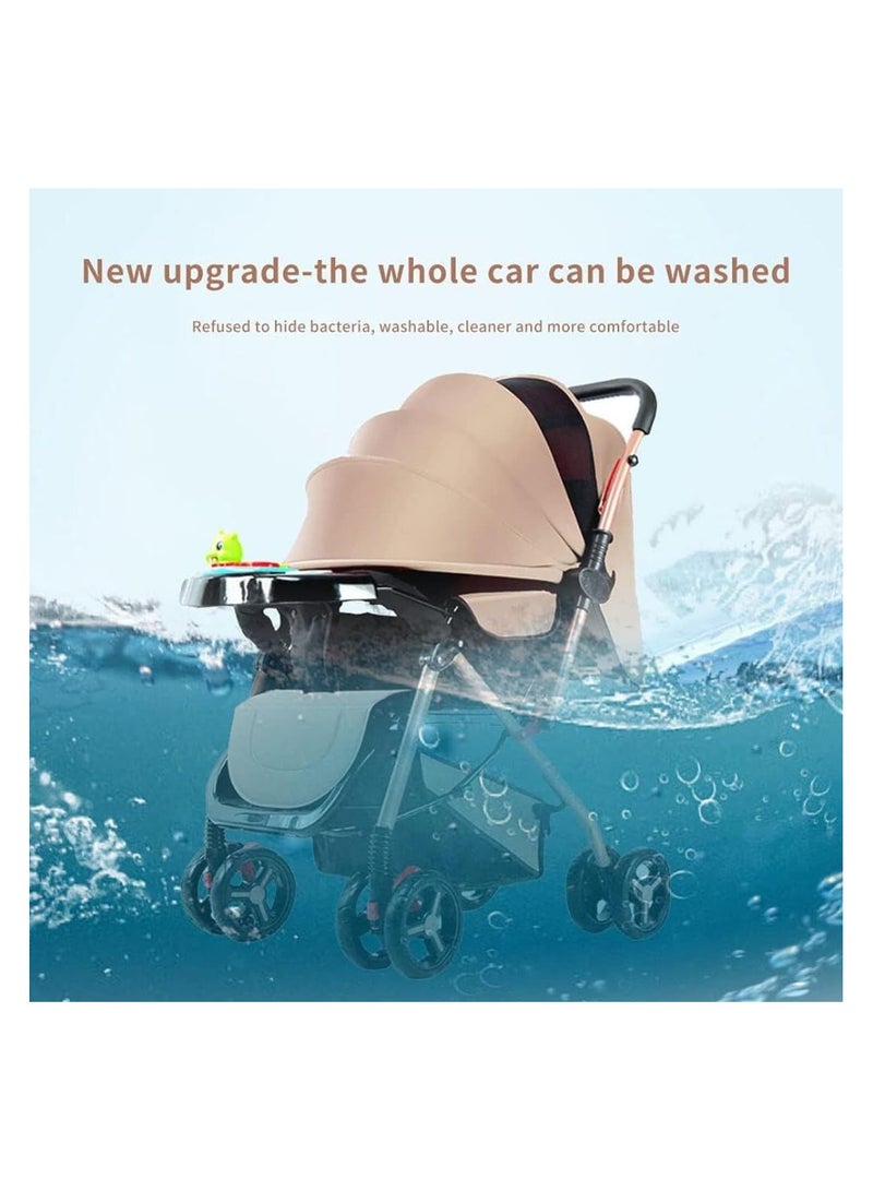 Baby stroller for comfort and safety, foldable design with rain cover, adjustable seat, belt and shock-absorbing wheels (beige), - Image 5