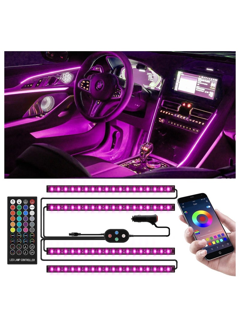Loquat RGB LED Interior Car Lights APP Control Smart Car Lights with DIY u0026 Music Mode Waterproof Interior Car Lights with 4 PCS 72LEDS RGB Under Dash Car LED Lights with Car Charger DC 12V - Image 1