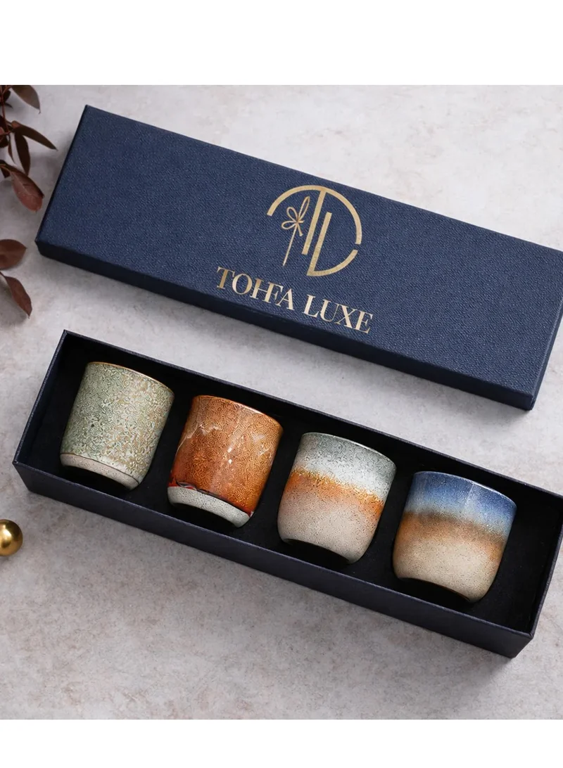 Tohfa Luxe  Tohfa Luxe Safa Ceramic Cup Gift Set of 4 – Handcrafted Earthy Tones Arabic Coffee & Espresso Cups – Ramadan Gift Box Set – 220 ml  | Best Price UAE