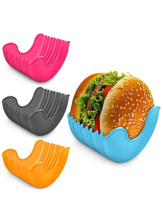 4Pcs Retractable Burger Fixed Box， Adjustable Hamburger Holders， Reusable Washable Retractable Hamburger Clip Silicone Rack Holder Burger Box ，for Burger Lovers Adults and Children - Image 1