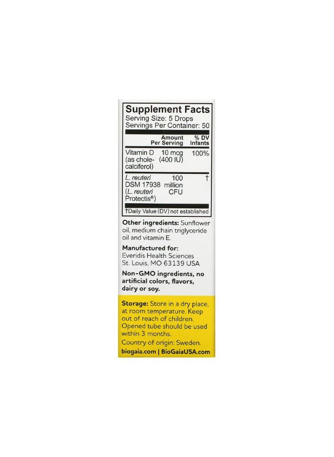 BioGaia Protectis Baby Drops For Colic  Digestive Comfort with Vitamin D 0.34 fl oz 10 ml  - Image 2