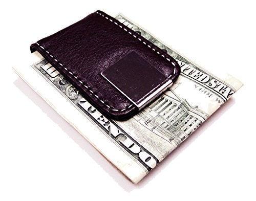 Tapp Collections Brown Leather Magnetic Money Clip with Chrome Design - Image 1