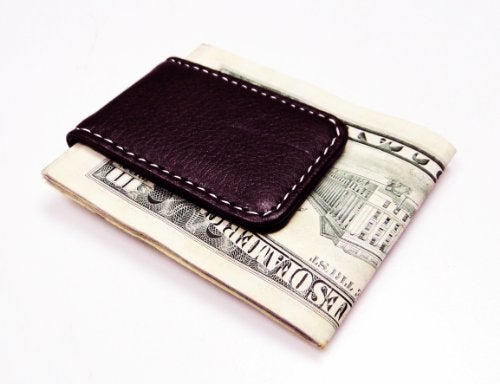 Tapp Collections Brown Leather Magnetic Money Clip with Chrome Design - Image 2