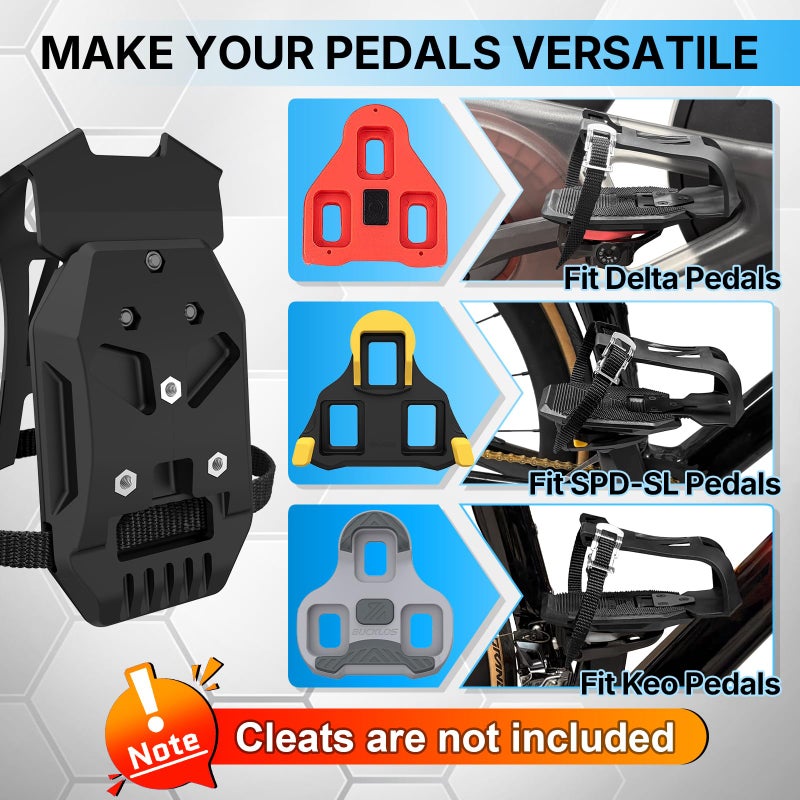 Bucklos Toe Caged adapters for Peloton Bike + - Pedals,Convert Shimano SPD-SL Look Delta Keo to Toe Cages Pedal with Strap Ride with Sneakers,Indoor Exercise Road Bike Accessories - Image 2