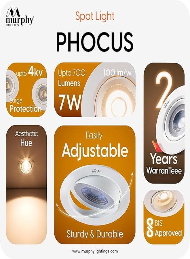 مورفي مصباح مورفي 7 واط PHOCUS LED سبوت دائري مع ضمان لمدة عامين | مصباح سقف سفلي للتركيب المخفي وتركيبات علب التوصيل | أبيض بارد | معتمد من BIS | خالٍ من الوميض | عبوة من 6 قطع - Image 3