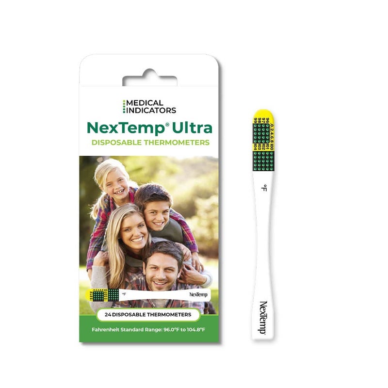 NEXTEMP Ultra Single-Use Thermometers - Individually Wrapped Disposable First Aid Supplies with High-Accuracy Readings, for Work, Home, and Travel, Fahrenheit, 24-Pack, by Medical Indicators Inc. - Image 1