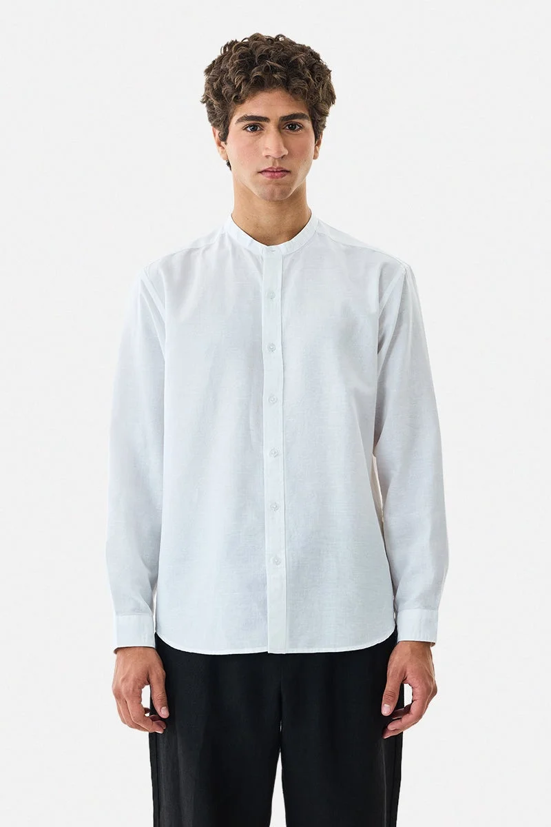 سنيتش قميص بياقة صينية من مزيج الكتان