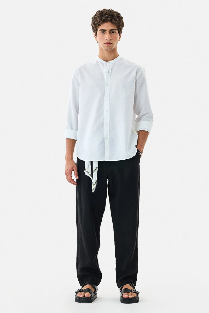 SNITCH Chinese Collar Linen Blend Shirt