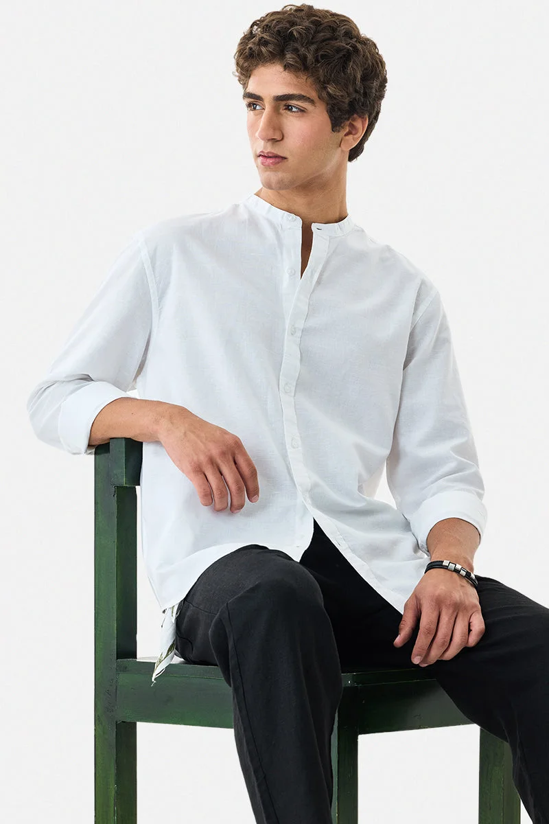 SNITCH Chinese Collar Linen Blend Shirt
