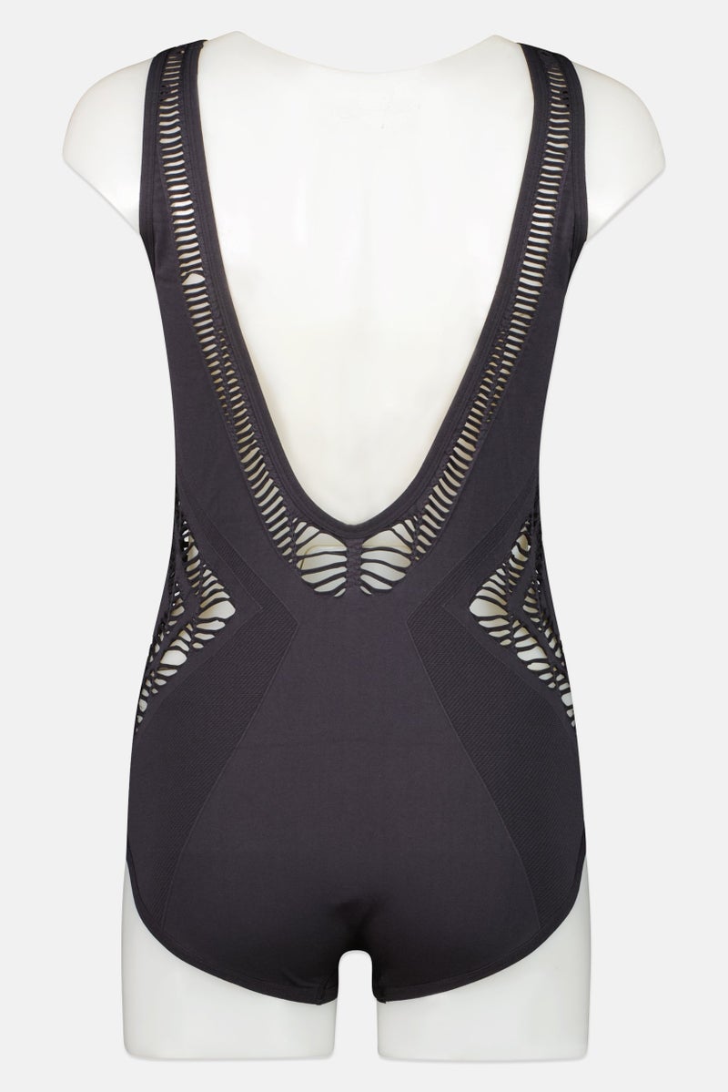 Reebok Women Brand Logo Non Padded Competitive Swimsuit, Black - Image 2