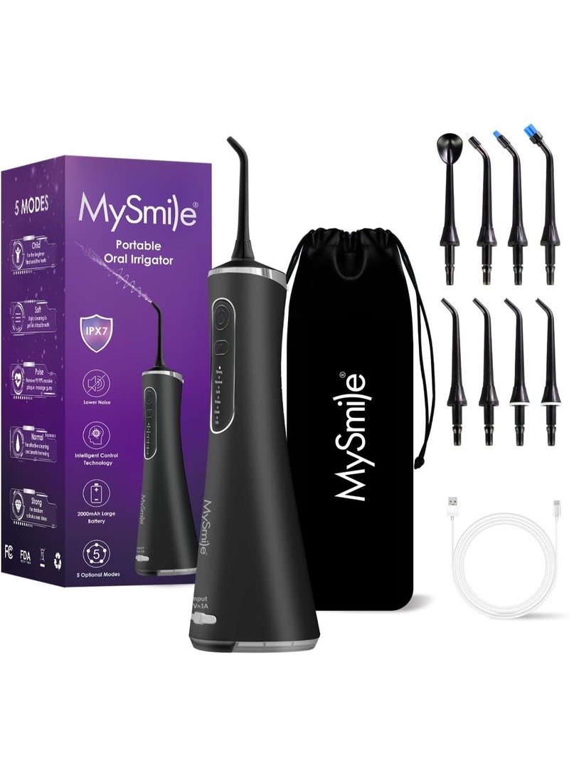 MySmile LP211 Cordless Advanced Water Flosser for Teeth 5 Cleaning Modes Rechargeable Power Dental Flosser 8 Replacement Jet Tips IPX 7 Waterproof Dental Irrigador with Travel Storage Pouch (Black) - Image 3