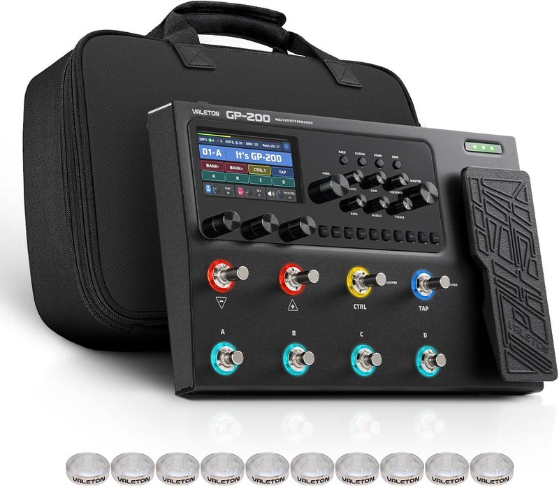 VALETON Multi-Effects Guitar Pedal Processor Guitar Bass Amp Modeling IR Cabinets Simulation with FX Loop MIDI I/O OTG USB Audio Interface with Bag,10Pcs Footswitch Toppers GP-200 - Image 1