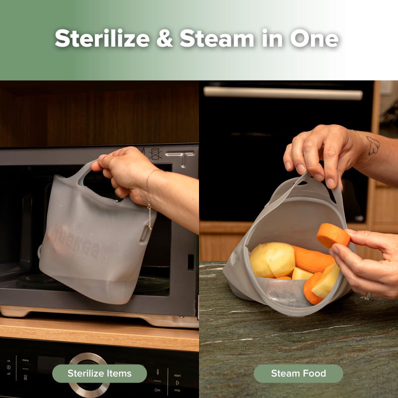 Haakaa On-The-Go Silicone Microwave Steam Sterilizer Bags for Travel, 40oz/1250ml Reusable Silicone Steaming Bags for Baby Bottles, Breast Pump, Accessories, Pacifiers, Teethers,Grey/1PC - Image 4