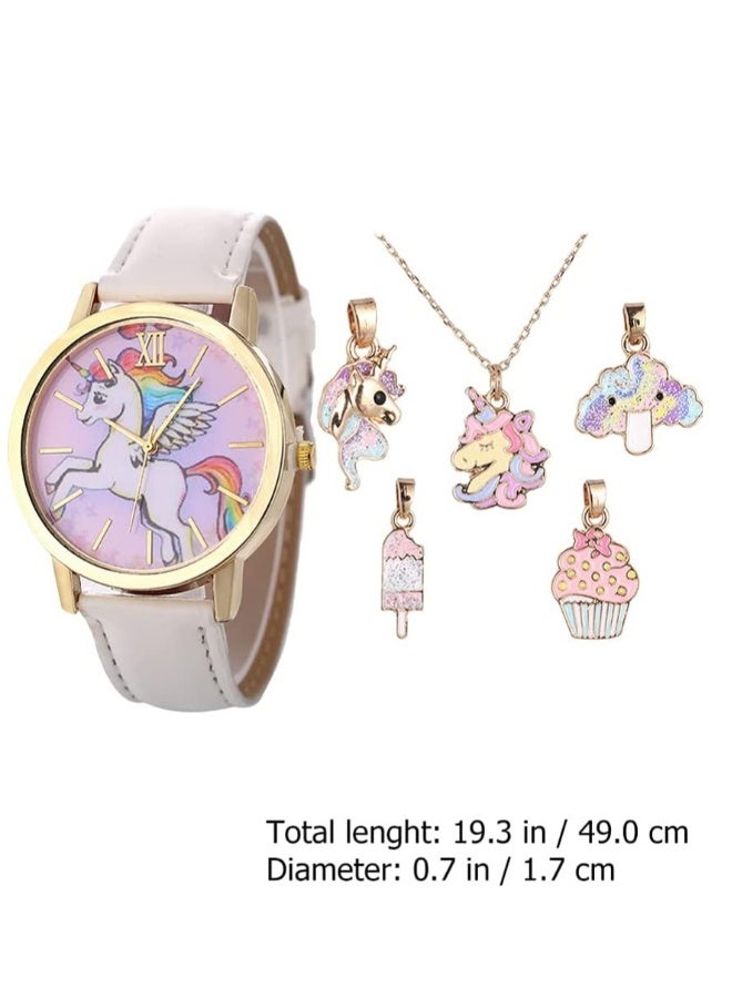 6 Pcs Watch Necklace Set Kids Cartoon Watches Unicorn Watch Cartoon Pendant Necklace Birthday Gift for Children Toddler Baby Girls Little Child- Assorted Color - Image 2