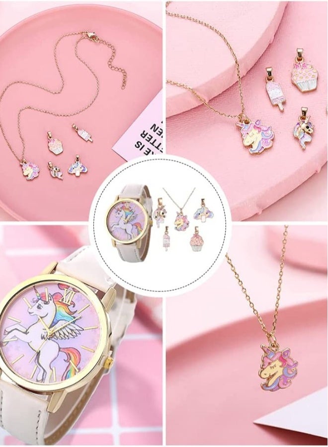 6 Pcs Watch Necklace Set Kids Cartoon Watches Unicorn Watch Cartoon Pendant Necklace Birthday Gift for Children Toddler Baby Girls Little Child- Assorted Color - Image 5