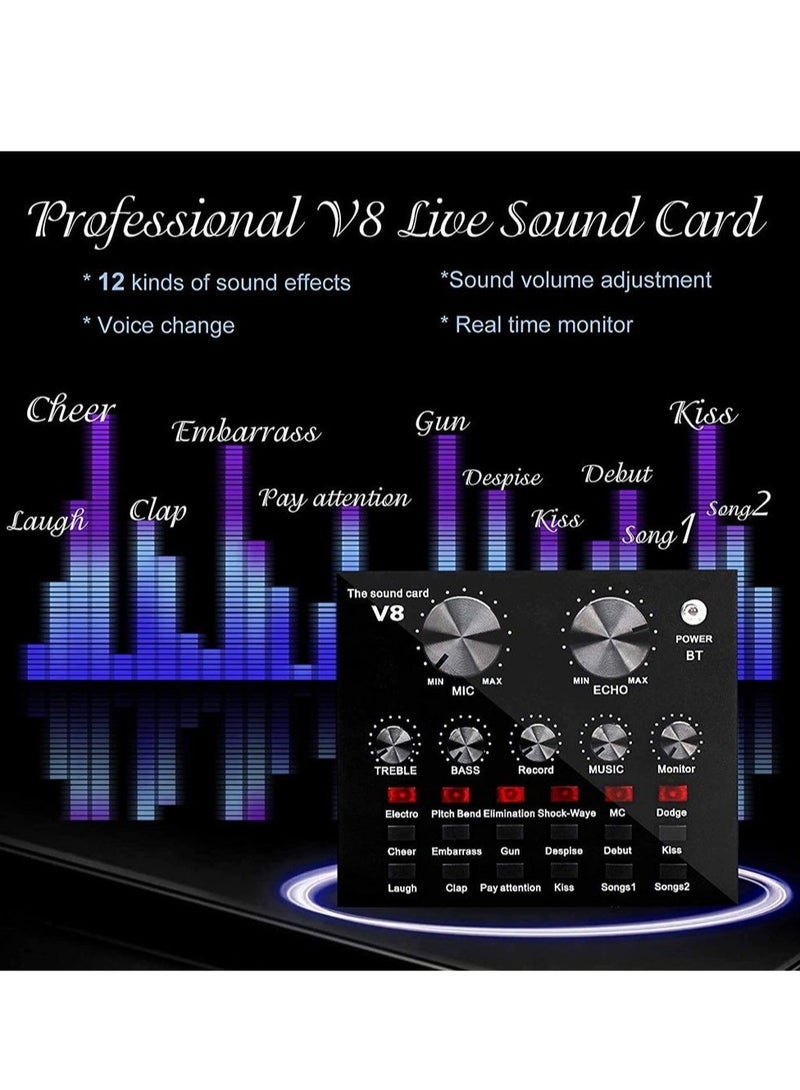 ELTRAZONE Microphone,Live Sound Card & BM800 Suspension Microphone Kit Broadcasting Recording Condenser Microphone Set Intelligent Volume Audio Mixer Sound Card for Computer PC Live Sound - Image 4