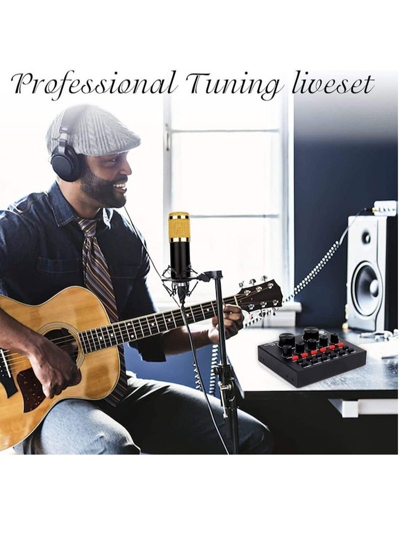 ELTRAZONE Microphone,Live Sound Card & BM800 Suspension Microphone Kit Broadcasting Recording Condenser Microphone Set Intelligent Volume Audio Mixer Sound Card for Computer PC Live Sound - Image 2