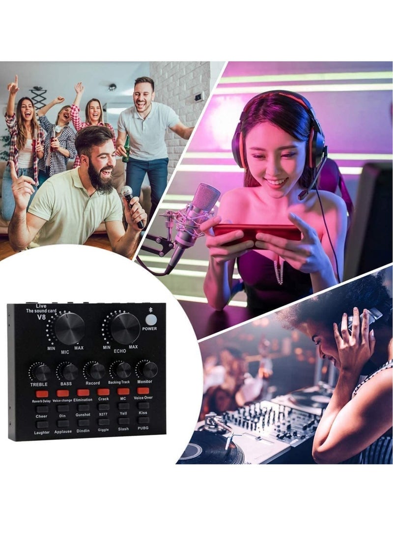 ELTRAZONE Microphone,Live Sound Card & BM800 Suspension Microphone Kit Broadcasting Recording Condenser Microphone Set Intelligent Volume Audio Mixer Sound Card for Computer PC Live Sound - Image 3